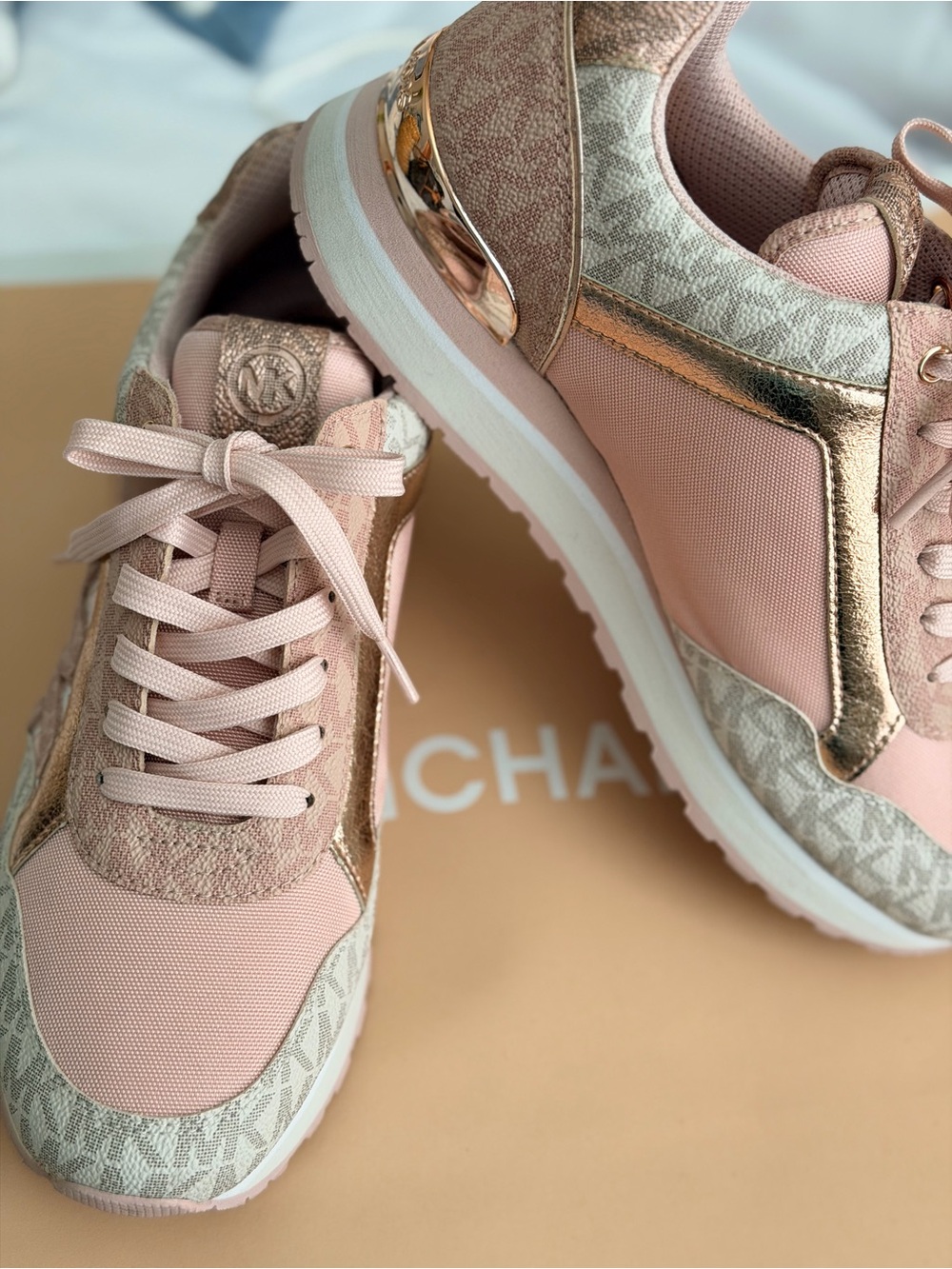 Michael Kors Blush Pink and Rose Gold MK Logo Sneakers